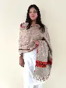Beige Kullu Border Woolen Stole