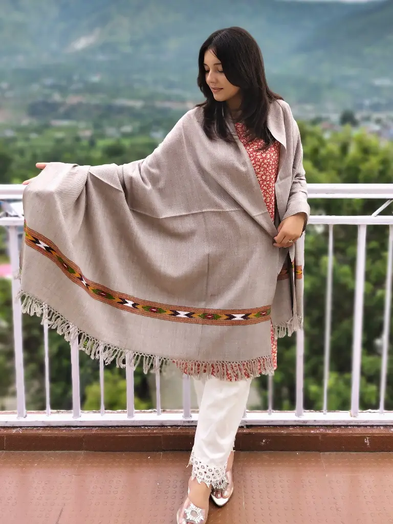 Kullu Grey Shawl  Center Motif