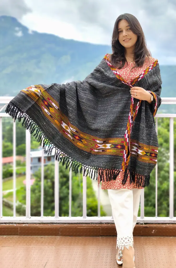 Kullu Charcoal Black Shawl