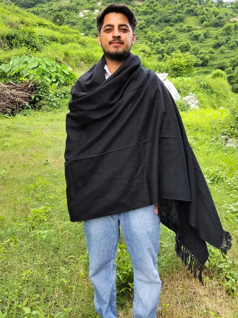 Kullu Pure Wool Black Mens Shawl