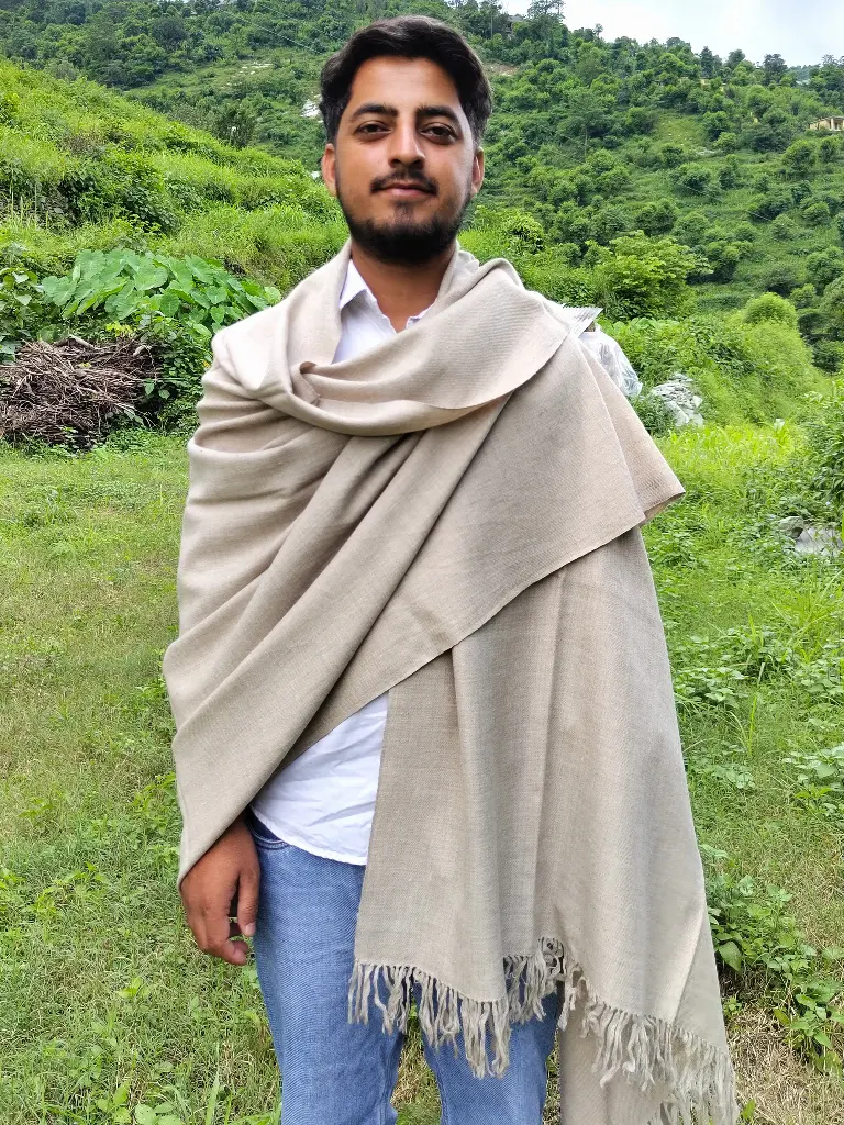 Kullu Pure Wool Beige Handmade Mens Shawl