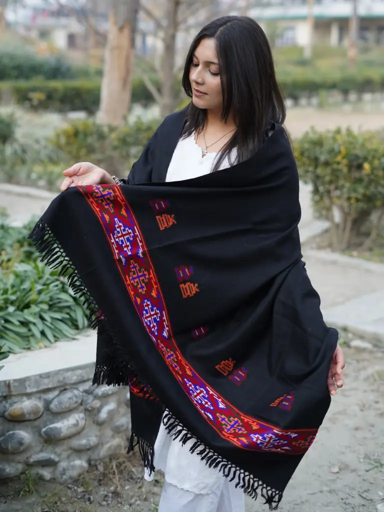 Black Kinnauri Palla Pure Wool Shawl