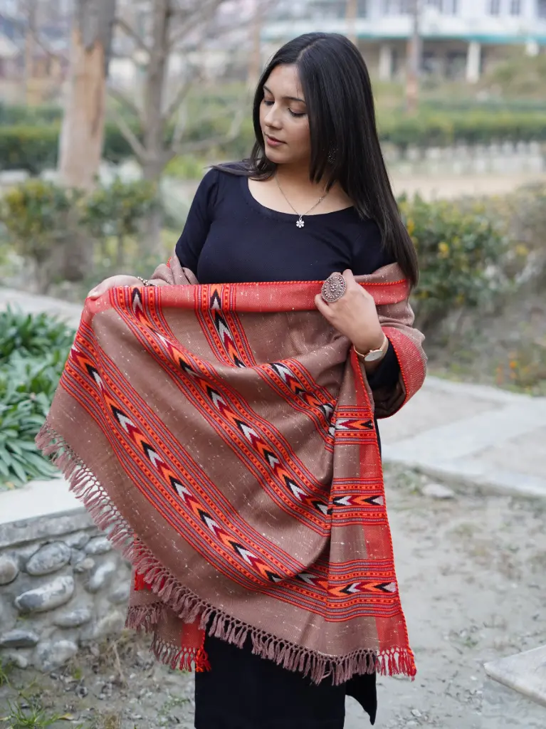 Brown Kingri Design 3patti Handmade Shawl