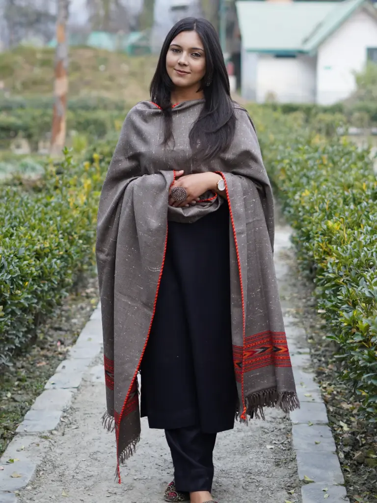 Brown Single Patti Handmade Kullu Shawl