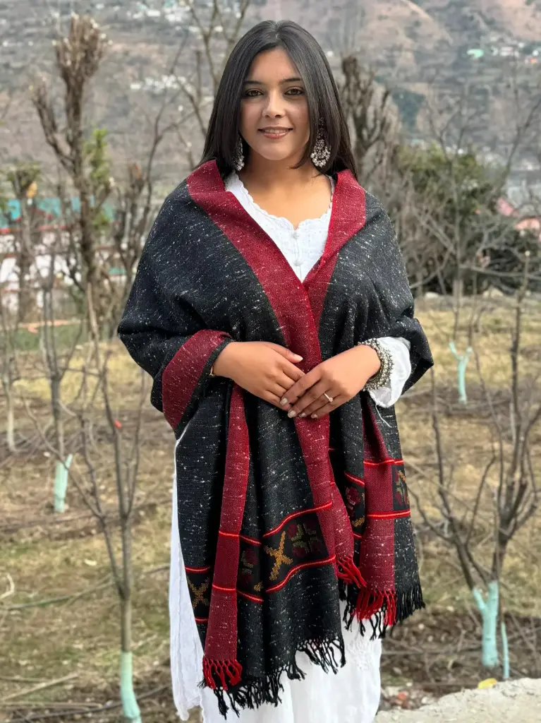 Pure Wool Black X Design Handloom Stole