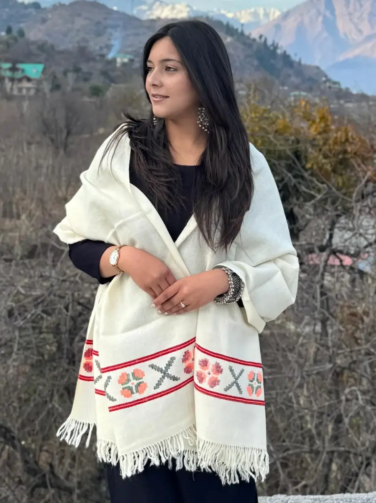 White X Design Pure Wool Kullu Design Stole