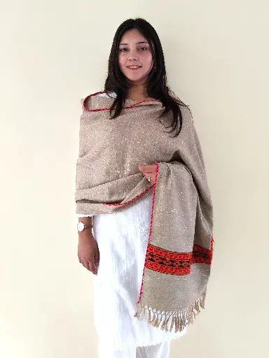 [STBPL1MSB] Beige Kullu Border Woolen Stole
