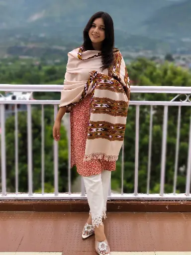 Cream Handloom Shawl- Dual Stripe