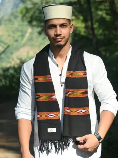 Black Pure Wool Himachali Handloom Muffler