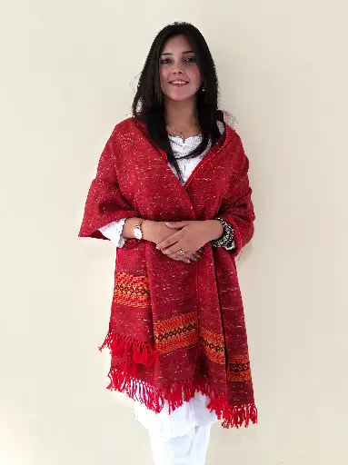[STRPL1MS] Red Kullu Design Woolen Stole