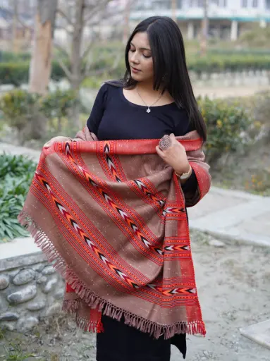 Brown Kingri Design 3patti Handmade Shawl