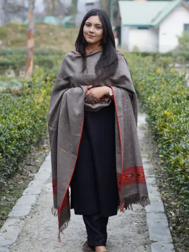 Brown Single Patti Handmade Kullu Shawl